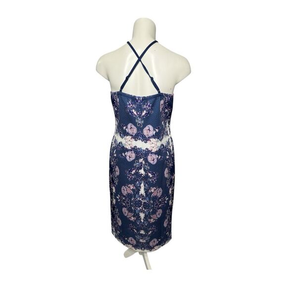 Venus Blue Pink Floral Halter Scuba Sheath Dress‎ Sz Large - Picture 3 of 6
